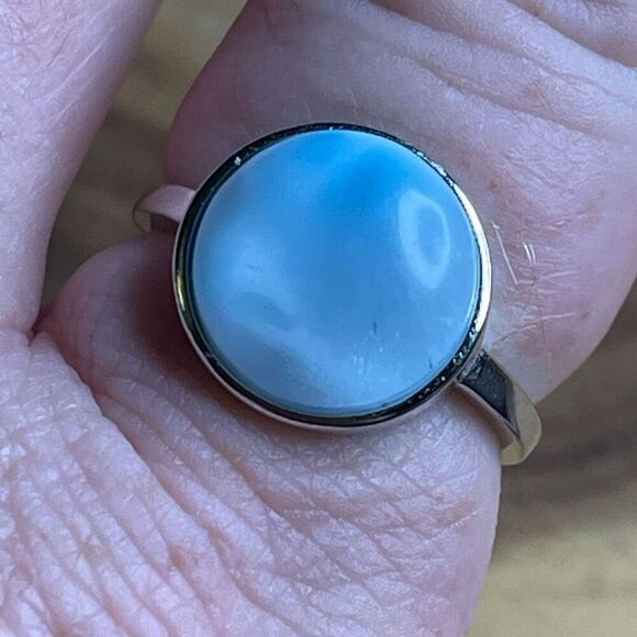 Larimar S925 sterling silver adjustable ring 10mm natural stone crystal NEW - Picture 8 of 14